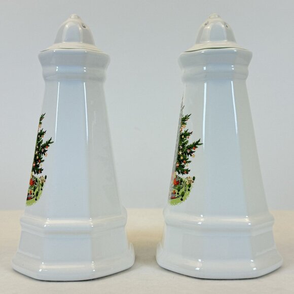 Vintage Pfaltzgraff Heritage Christmas Salt and Pepper Shakers Tree Octagon Tall - Picture 4 of 9